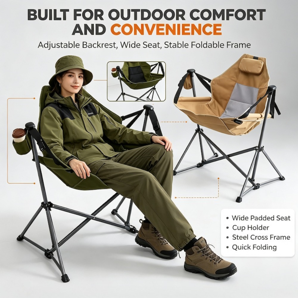 Outdoor Camping Rocking Chair - Cadeiras de Lazer Portáteis para Exterior,
