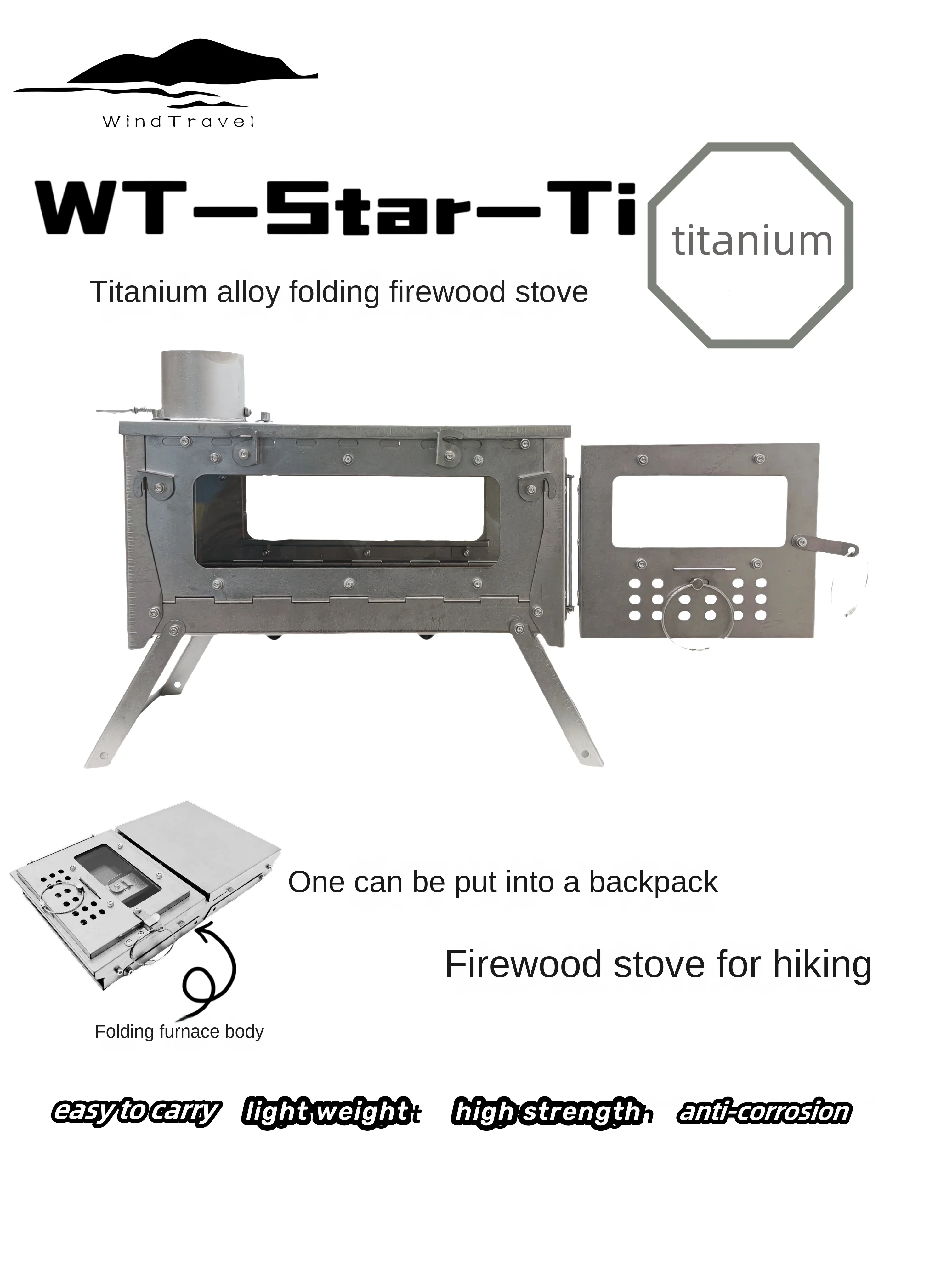 Outdoor Camping Wood Stove - WT Star Ti Liga de Titânio