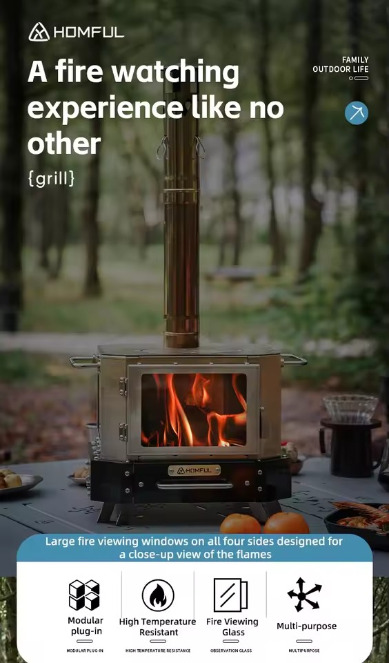 Fogão Portátil a Lenha HOMFUL  - Outdoor Camping Wood Stove avaliação e preço
